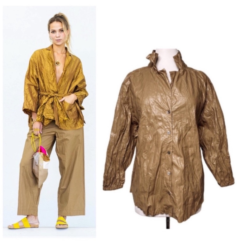 Olivaceous Tan Faux Leather Jacket Button Up Size: S/M Women's Tan Jacket